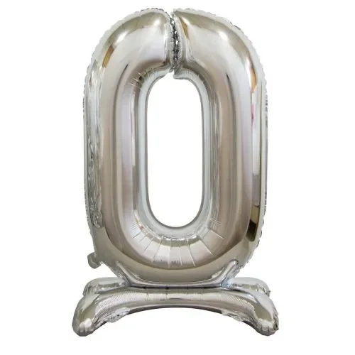 76cm Silver Number 0 Standing Foil Balloon*