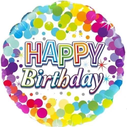 Happy Birthday Rainbow Confetti Round Foil Balloon (18in.)