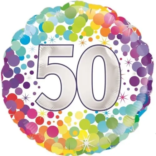 50' Rainbow Confetti Round Foil Balloon (18in.)
