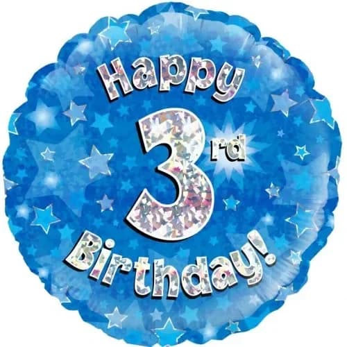 3rd Birthday Holo Blue Round Foil Balloon (18in.)