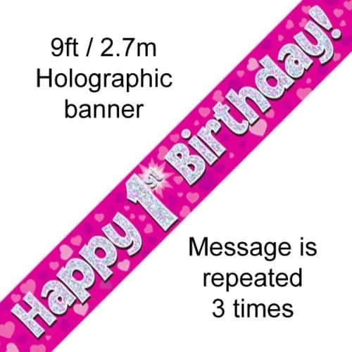 1st Birthday Pink Holo Banner (2.7M)