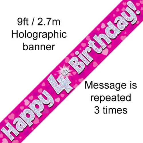 4th Birthday Pink Holo Banner (2.7M)