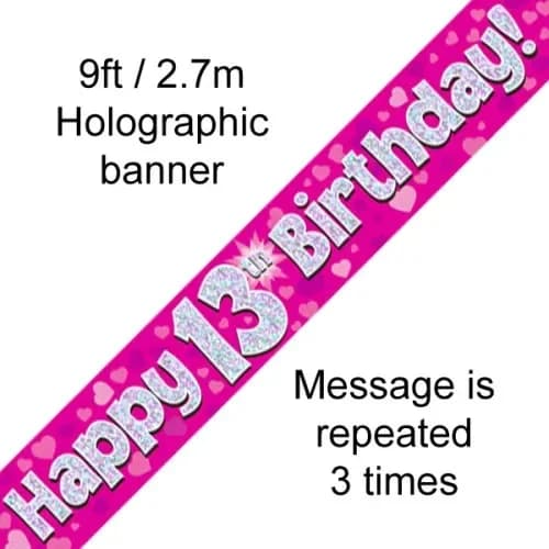 13th Birthday Pink Holo Banner (2.7M)