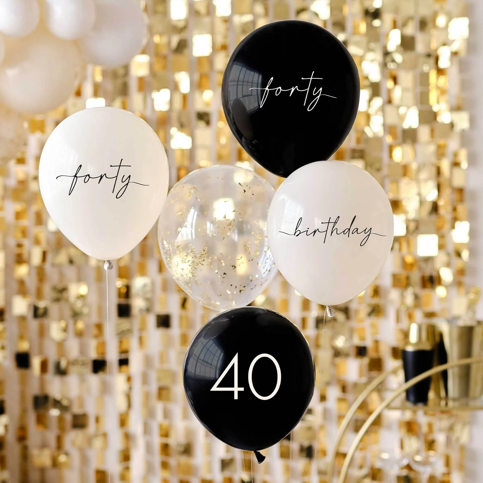 Champagne Noir Black, Nude, Cream & Champagne Gold 40th Birthday Party Balloons 5 Pack