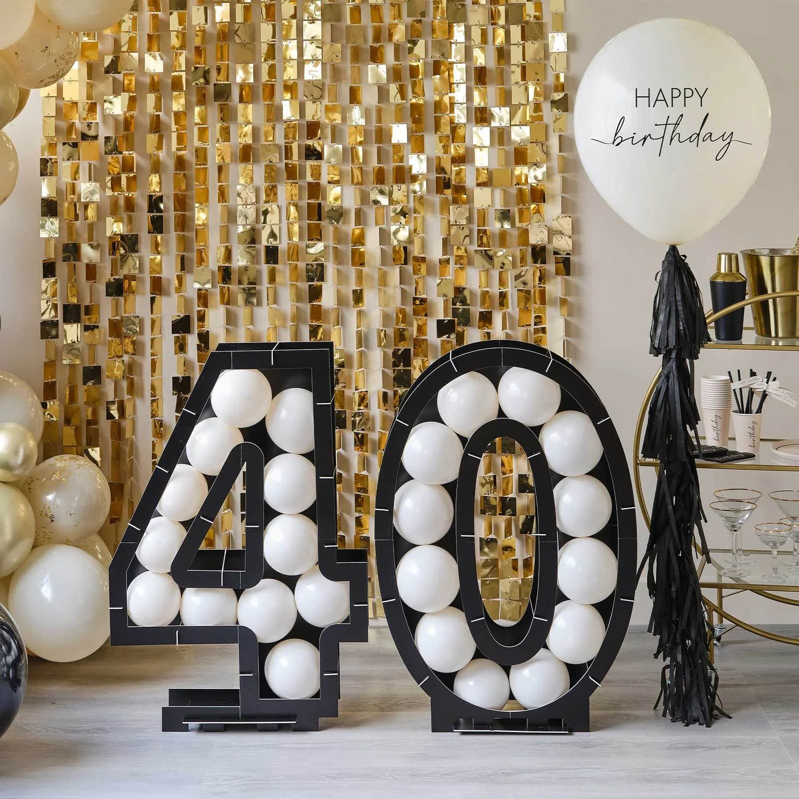 Champagne Noir Black 40th Balloon Mosaic Frame Decoration