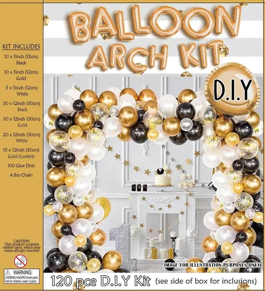 Black & Gold Balloon Arch Kit 120pcs