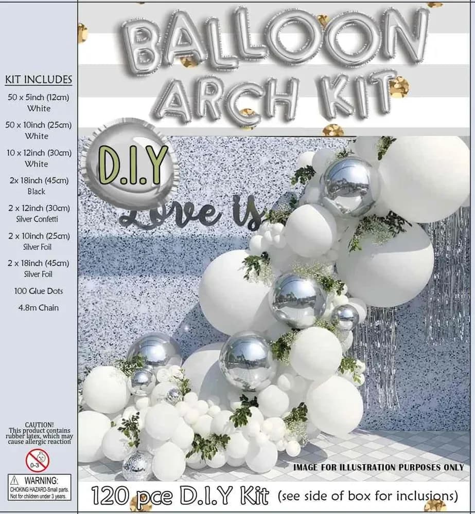 Silver & White Balloon Arch Kit 120pcs