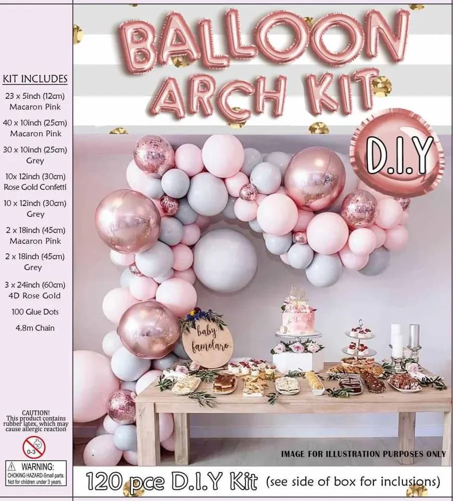 Pink, Grey & Rose Gold Balloon Arch Kit 120pcs