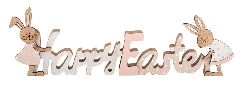 Happy Easter Sign with Bunnies MDF (33x11cm)