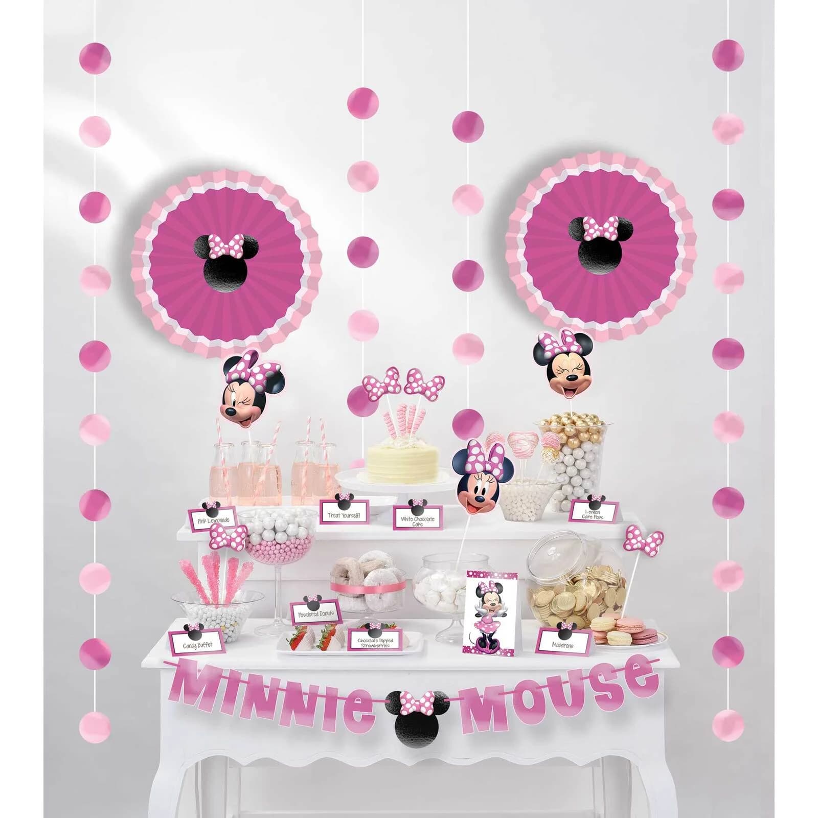 Pink and Purple Minnie Mouse Themed Buffet Table Decorations - 23 Piece Set