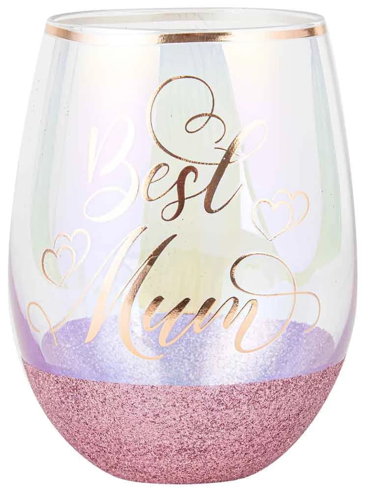 Best Mum Glitterati Stemless Wine Glass