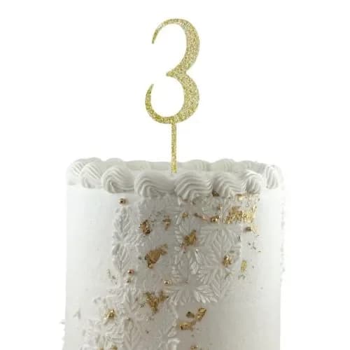 Gold Glitter Number 3 Cake Topper