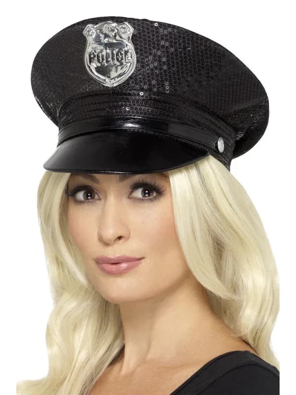 Black Sequin Police Hat