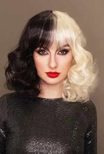 Cruella Half Black Half White Curls Wig