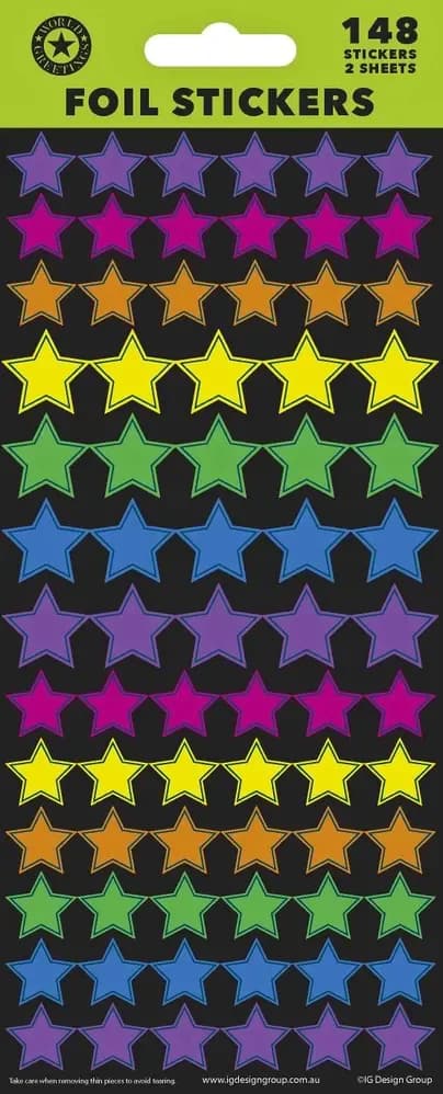 Multi Colour Star Sticker Sheet - Pk 148