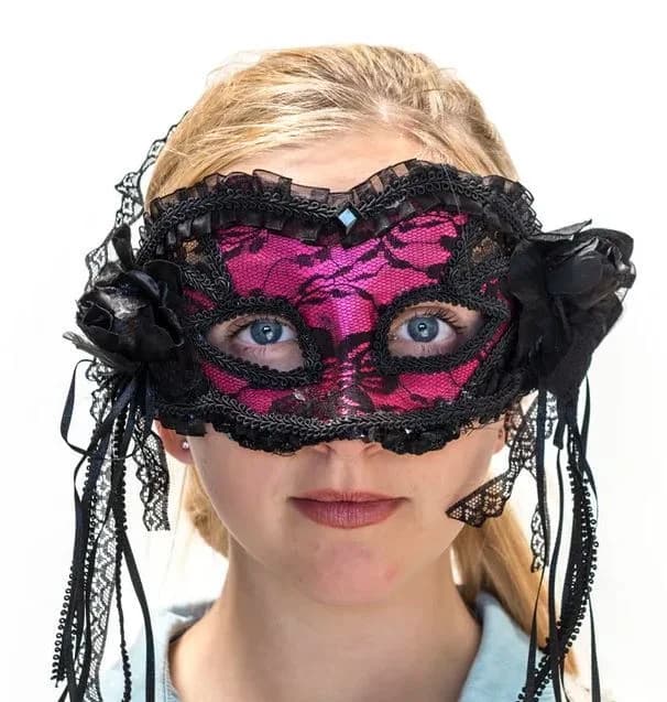 Pink and Black Flower Mask with Lace Ribbon*