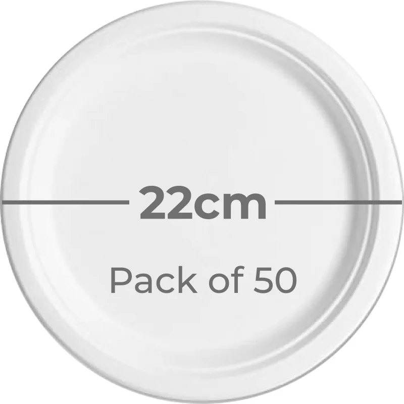 Medium White Sugarcane Round Plates (22cm) - Pk 50