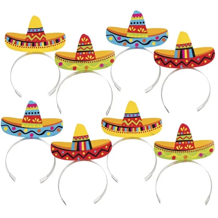 Fiesta Sombrero Headbands - Pk 8