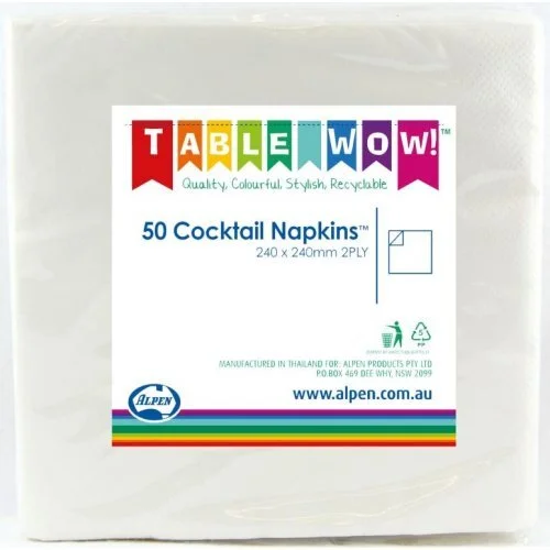 White Cocktail Napkins (25cm) - Pk 50