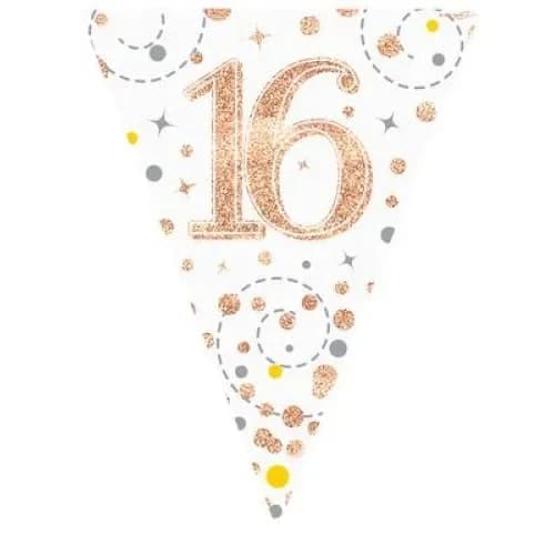 Sparkling Fizz Rose Gold 16th Flag Bunting (390cm) Pk 1