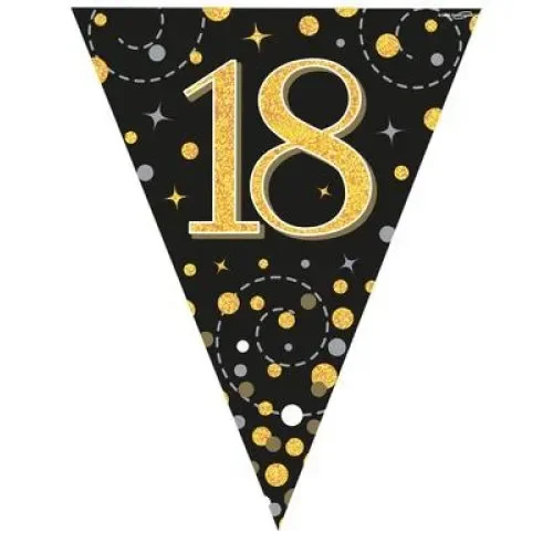Sparkling Fizz Black & Gold 18th Flag Bunting (390cm) Pk 1