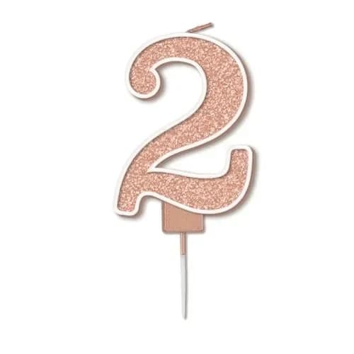 Sparkling #2 Rose Gold Fizz Numeral Candle 7.5cm Pack 1