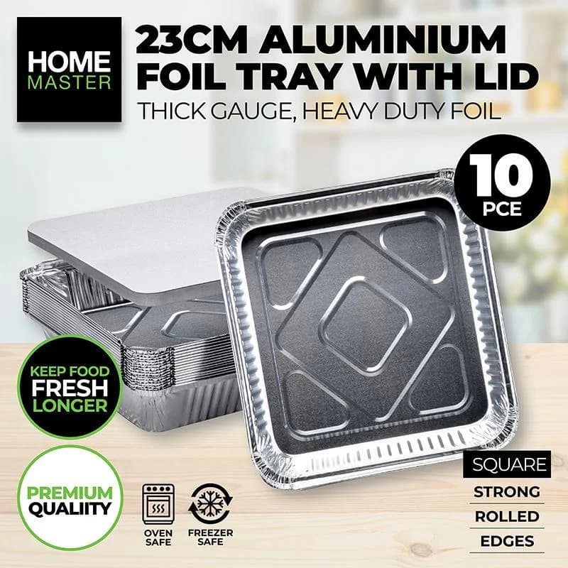 Foil Baking Trays with Lids 23cm x 23cm x 5cm - Pk 10