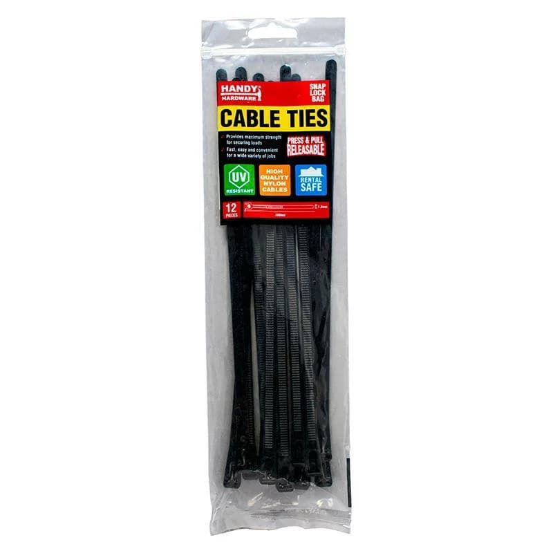 Cable Ties Releasable Black 250mm x 7.2mm 12pc