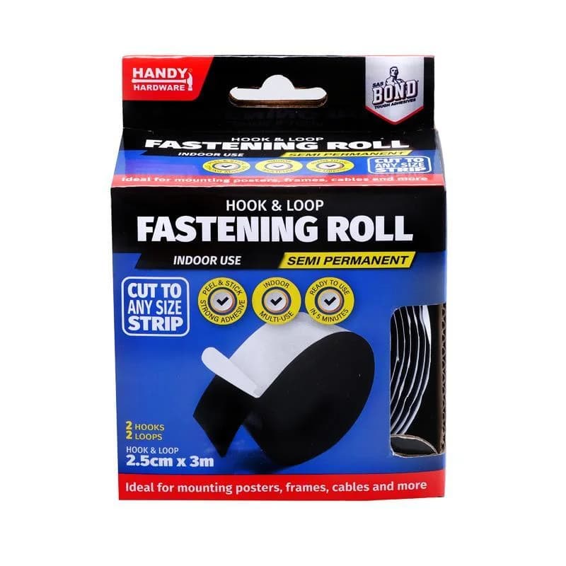 Adhesive Tape Hook & Loop Black 25mm x 3m Roll (Cut to Size)