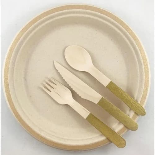 Gold Handle Wooden Cutlery - Pk 30