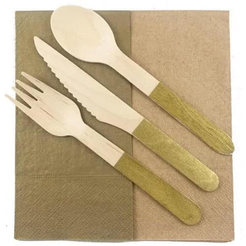 Gold Handle Wooden Cutlery - Pk 30