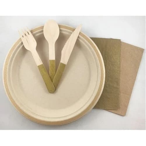 Gold Handle Wooden Cutlery - Pk 30