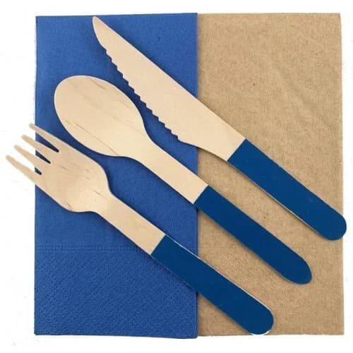 Royal Blue Handle Wooden Cutlery - Pk 30