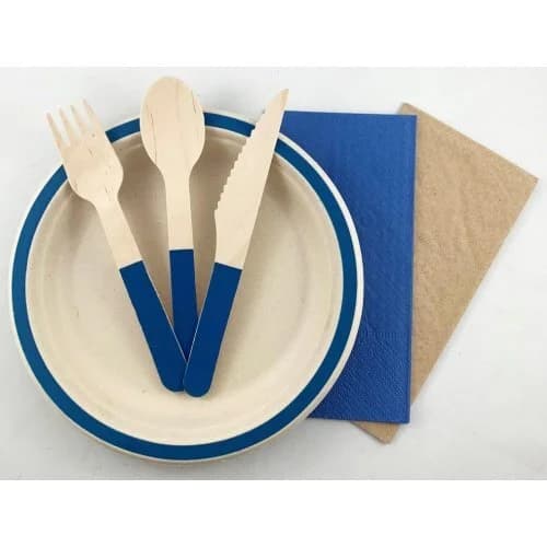 Royal Blue Handle Wooden Cutlery - Pk 30
