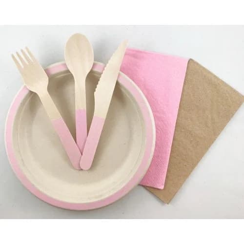 Light Pink Handle Wooden Cutlery - Pk 30