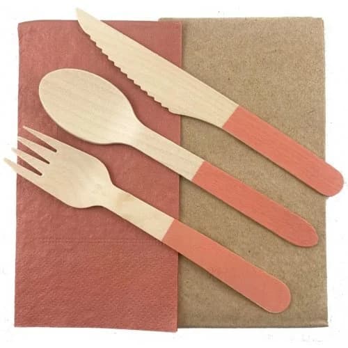 Rose Gold Handle Wooden Cutlery - Pk 30