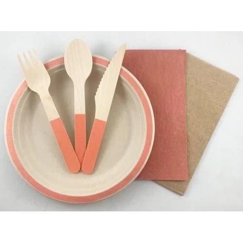Rose Gold Handle Wooden Cutlery - Pk 30