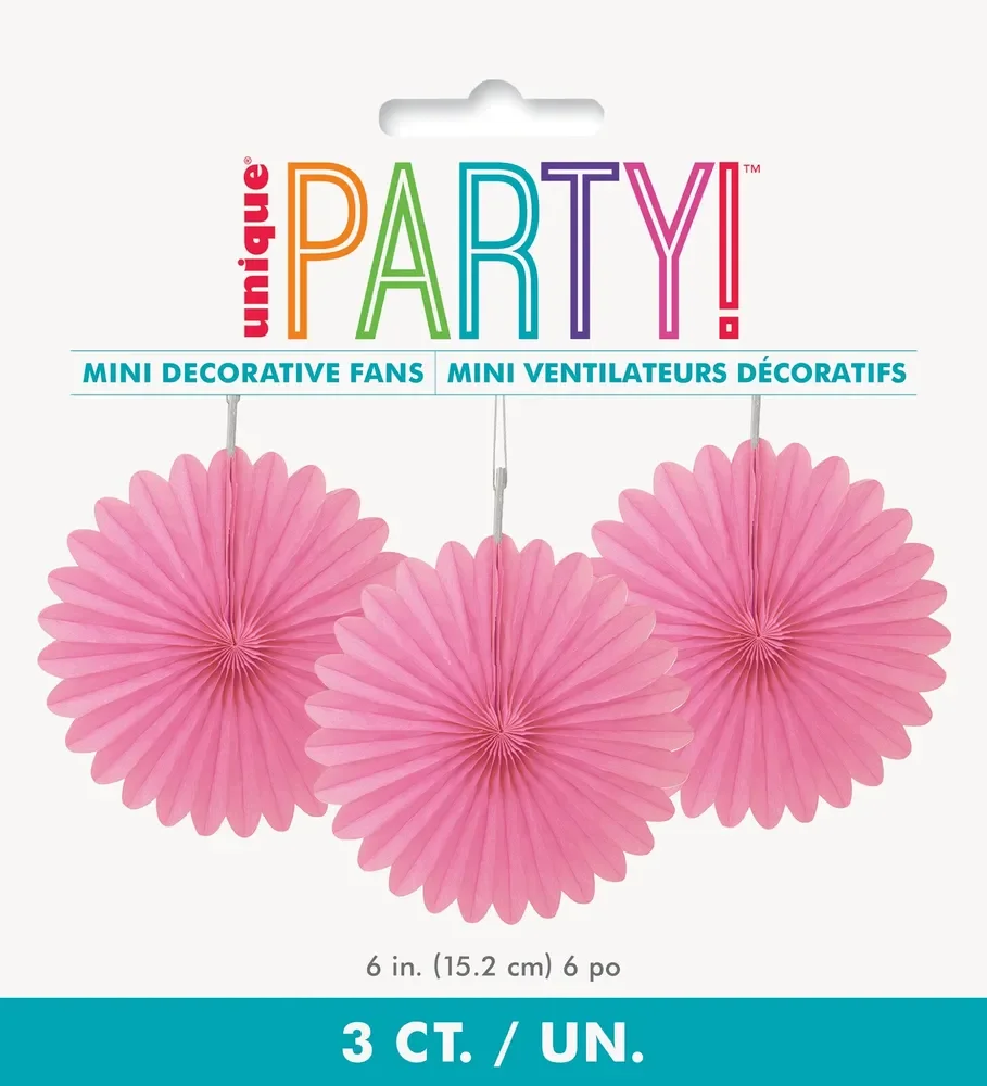 Decorative Fans Hot Pink 15cm (6") - Pk 3