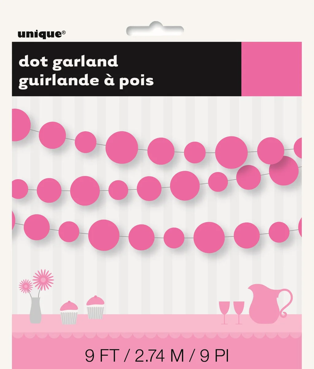 Dots Hot Pink Paper Garland 2.74m(9ft) L - Pk 1