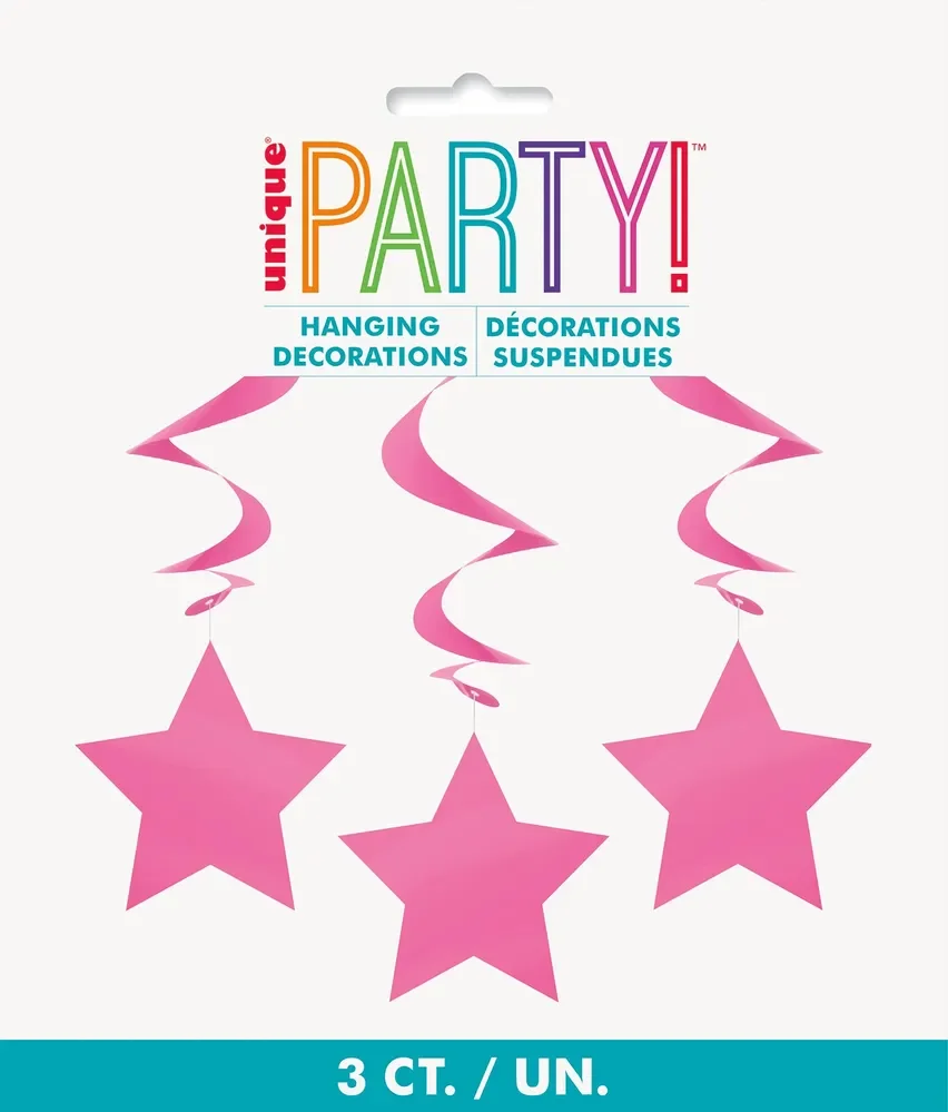 3 Stars Hanging Swirls Hot Pink 90cm L (36")