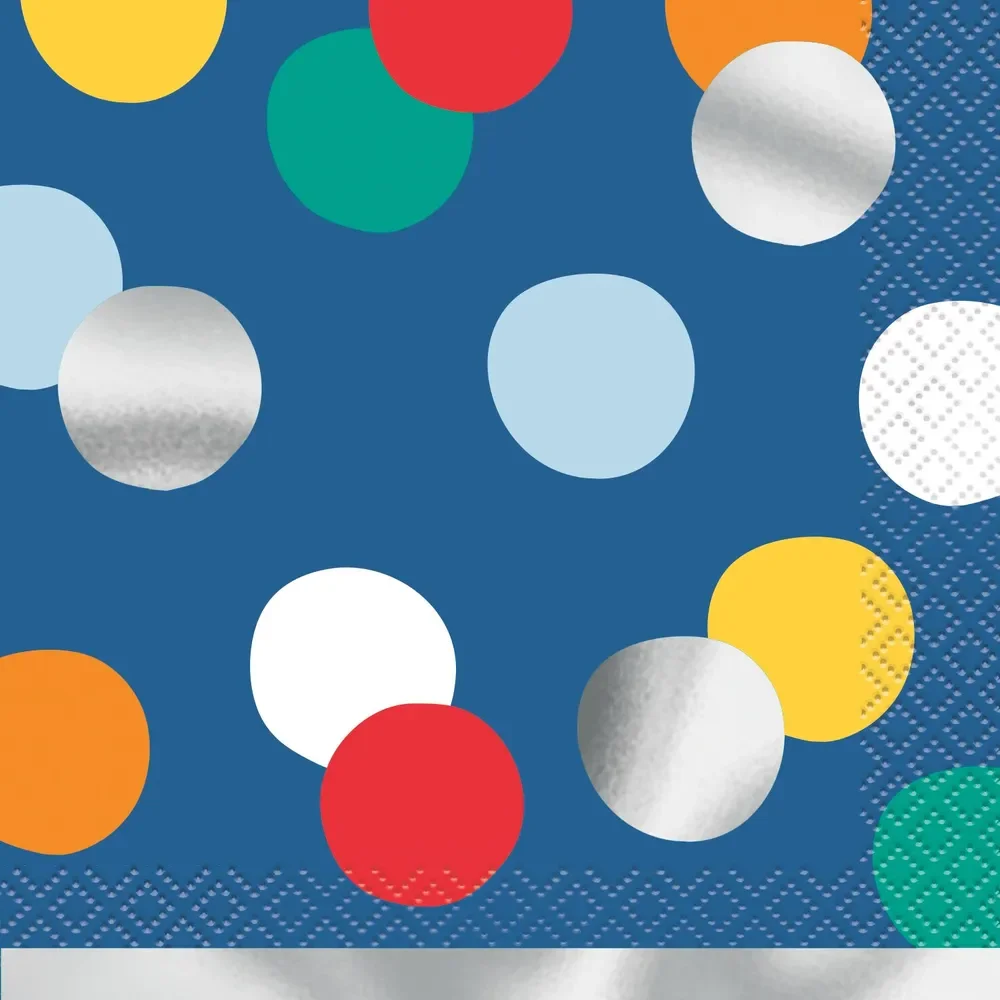 Happy Birthday Dots 16 Foil Stamped Beverage Napkins 2ply 25.4cm x 25.4cm - Pk 6