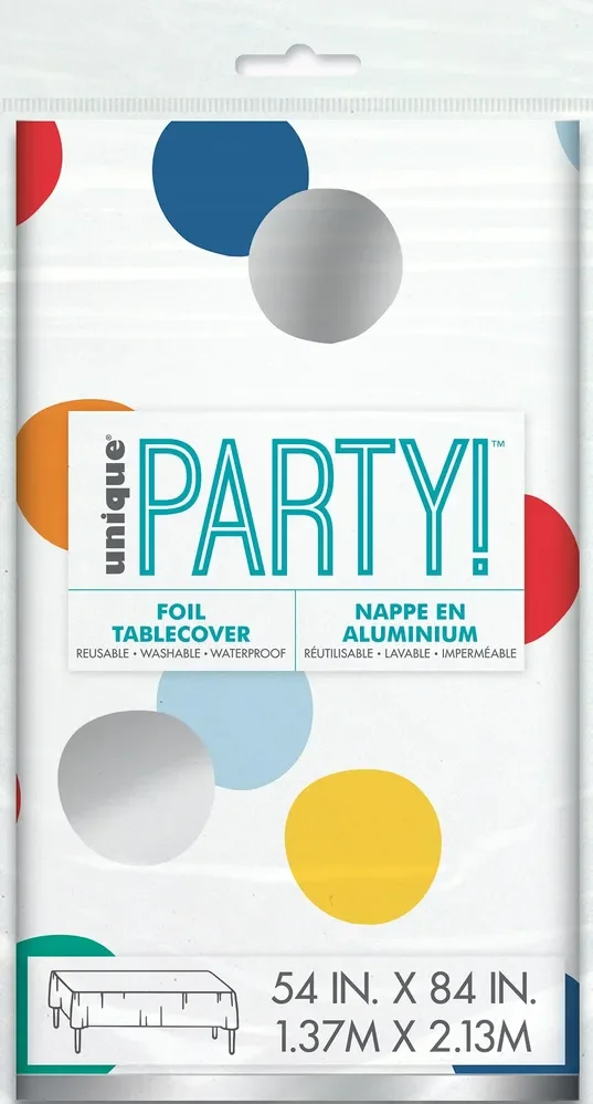 Happy Birthday Dots Printed Foil Tablecover 137cm x 213cm