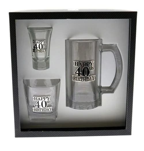 40th Birthday Silver Badge Glassware Gift Set*