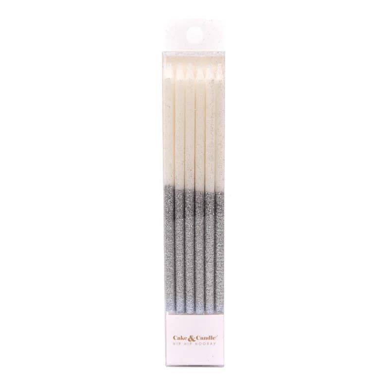 SILVER Glitter Dipped Cake Candles (Pack of 12)