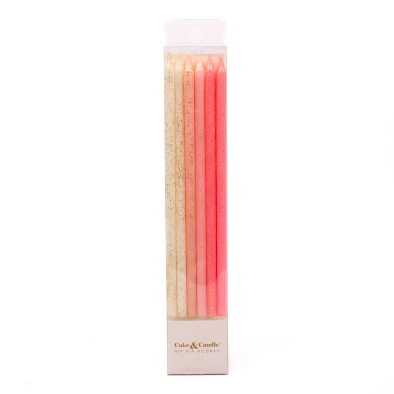 PINK Glitter Cake Candles (Pack of 12)*