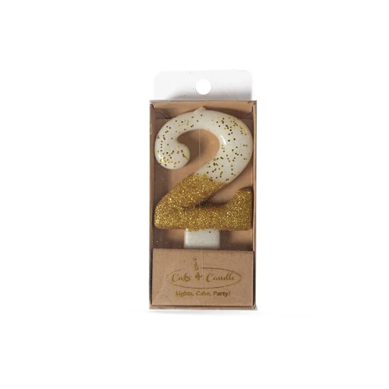 8cm GOLD Glitter Dipped Candle - NUMBER 2*