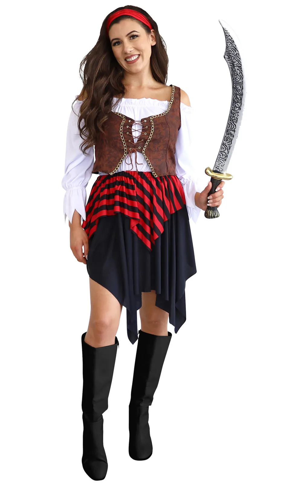 Women's Buccaneer Pirate Costume - front view, worn by model