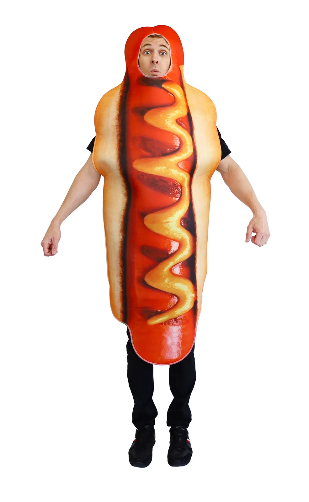 Adults Hot Dog Costume - front view, worn by model