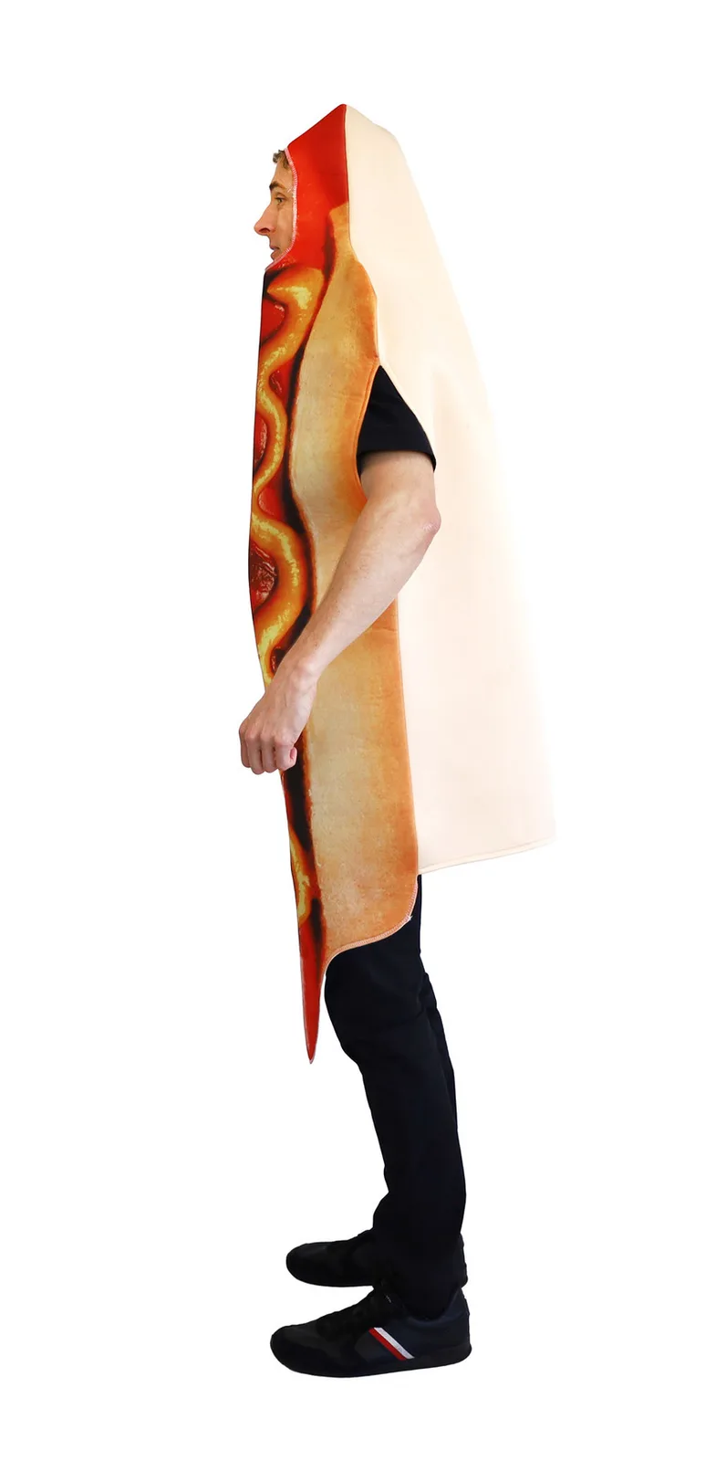 Adults Hot Dog Costume - side view, worn by model