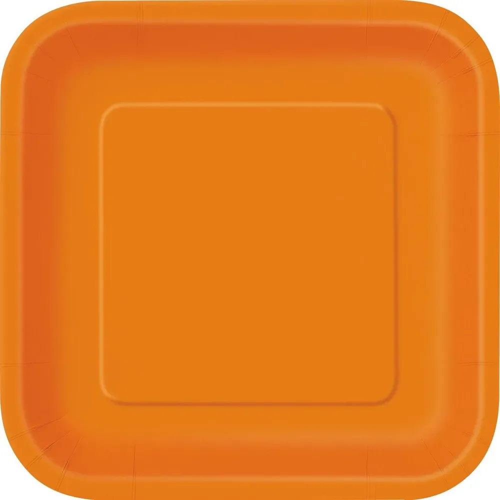 Pumpkin Orange Square Paper Plates (23cm) - Pk 16*